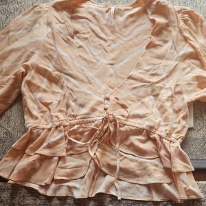 FREE PEOPLE Small Petite Chic & Stylish Striped Women's Top, Long Sleeve, V Neck